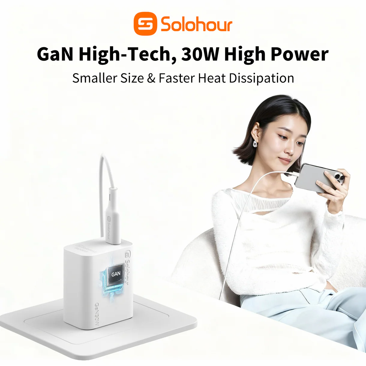 Kit de cargador rápido GaN de 30 W con cable USB-C a USB-L de 1m (1 puerto | USB-C) - Imagen 3