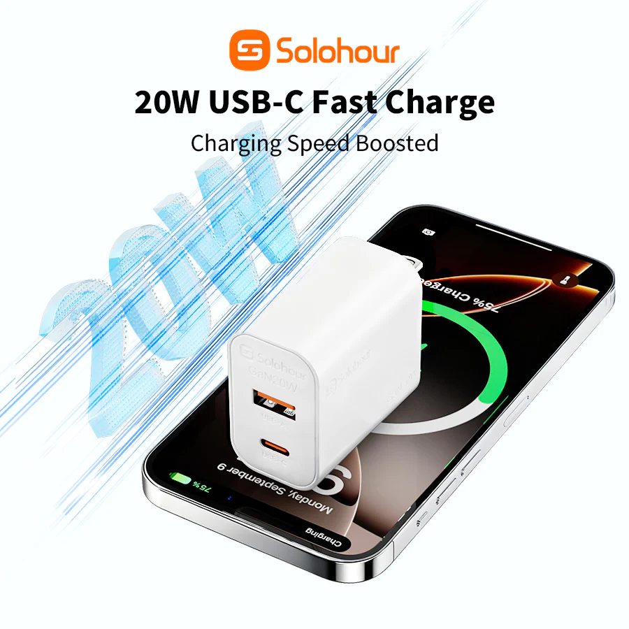 Cargador rápido GaN de 20 W (2 puertos | USB C + USB A) - Imagen 6